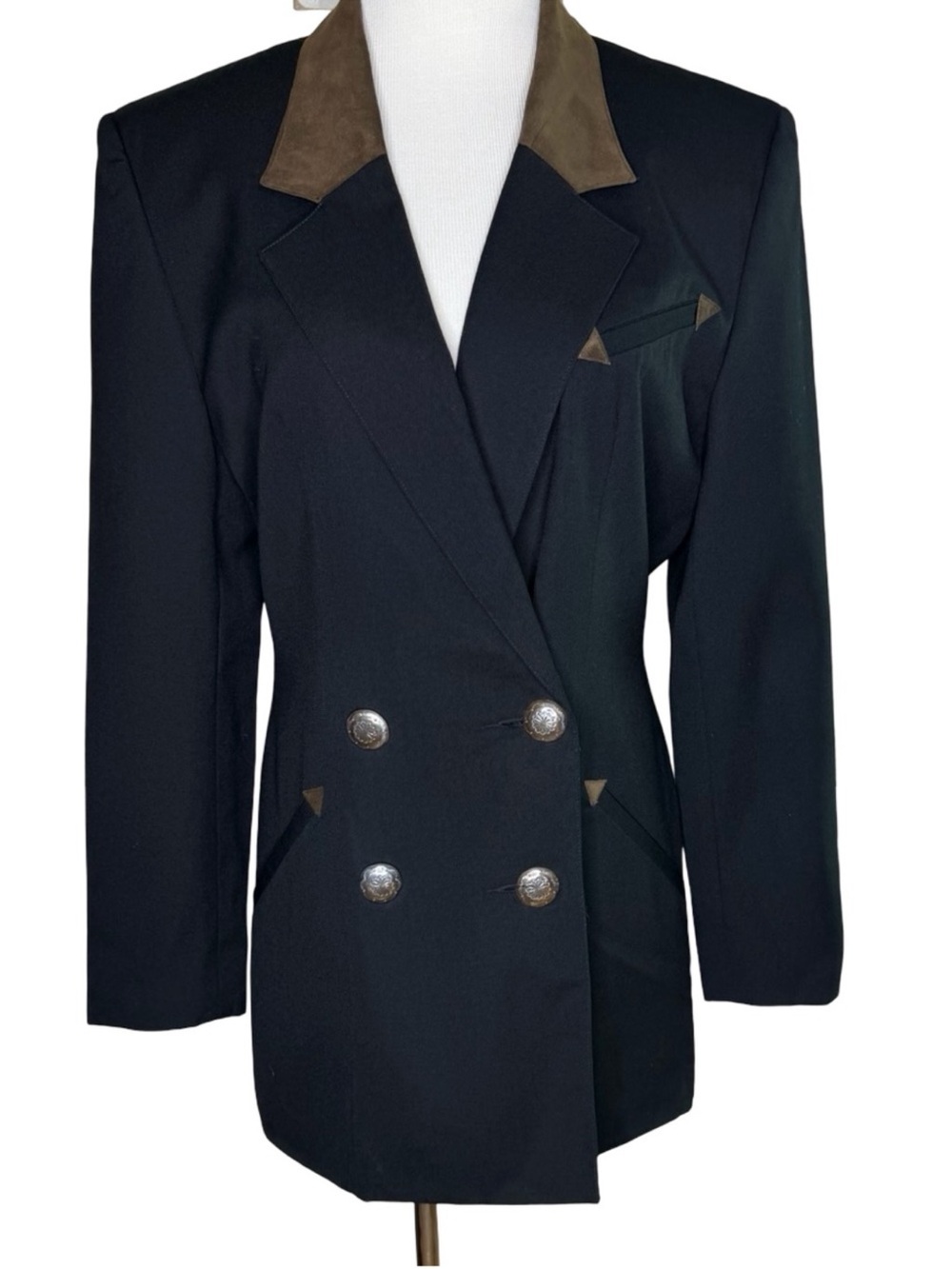 Vintage Hairston Roberson Blazer Size 6 Black Wool Sterling Silver Buttons